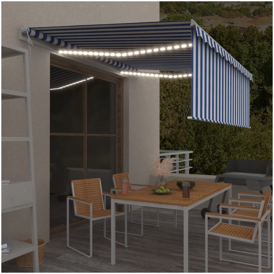 Automatisk markis med vindsensor rullgardin LED blå&vit vidaXL 4 x 3 m