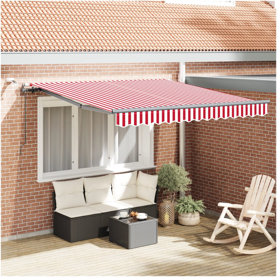 Automatisk utdragbar markis med LED röd och vit vidaXL 300 x 250 cm