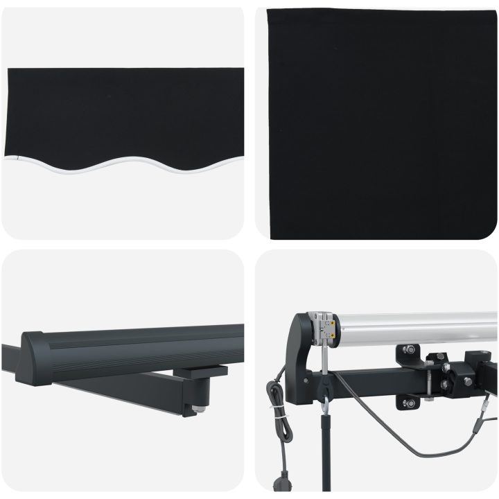 Automatisk Utdragbar Markis med LED Svart, Markis Ersättningstyg för Ram Svart vidaXL 300 x 250 cm – bild 8