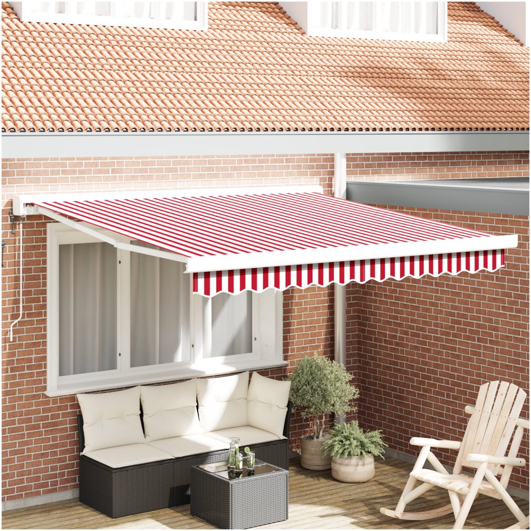 Automatisk Utdragbar Markis Röd och Vit Rand vidaXL 300 x 250 cm