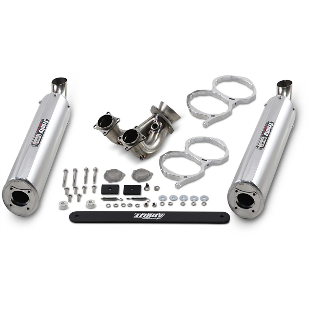 Avgassystem Slip-on Stage 5 Silver/Borstad Aluminium/Rostfritt Stål TRINITY RACING Ljuddämpare