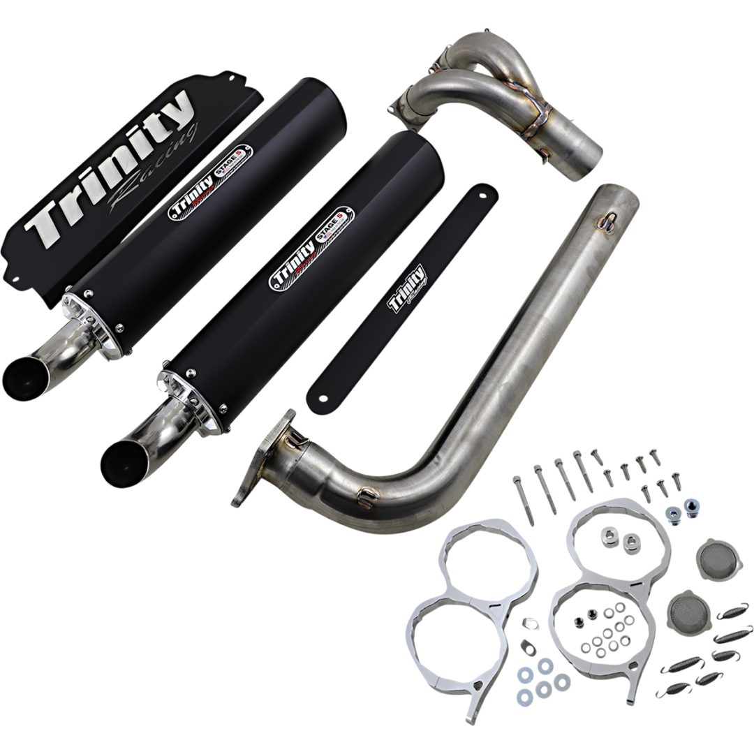 Avgassystem Stage 5 Dual Svart/Brushed/Cerakote® TRINITY RACING Ljuddämpare