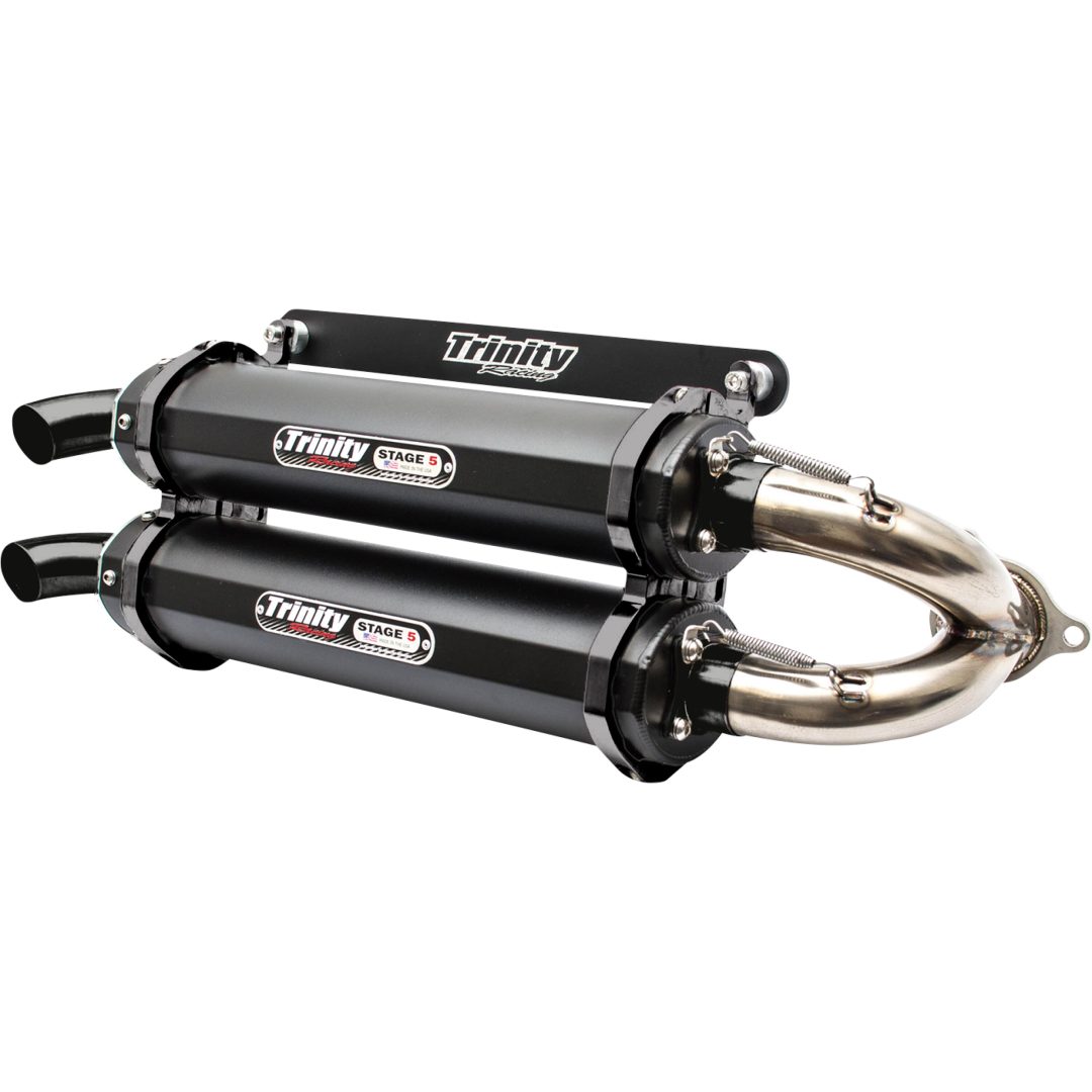 Avgassystem Stage 5 Slip-on Dual Svart/Grå Cerakote® TRINITY RACING Ljuddämpare