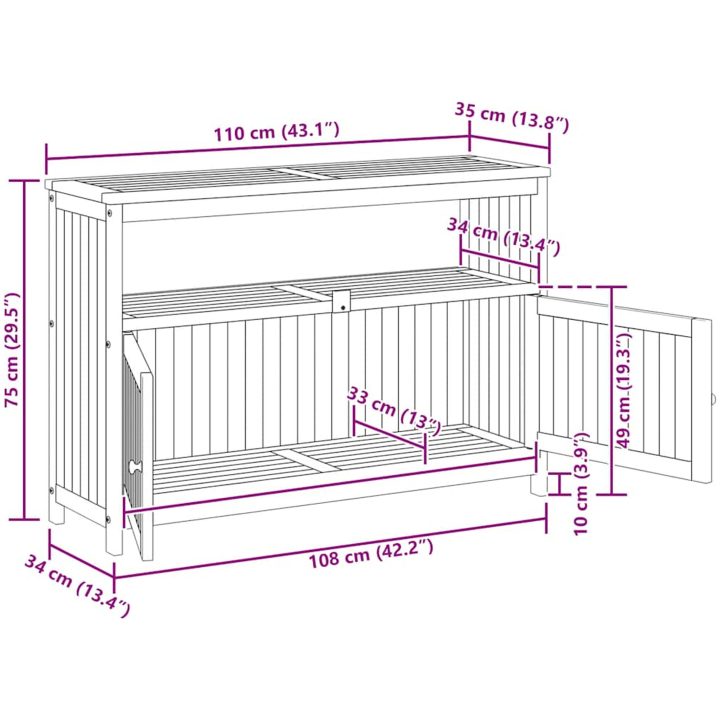 Avlastningsbord för trädgård massivt akaciaträ vidaXL 110 x 35 x 75 cm – bild 11
