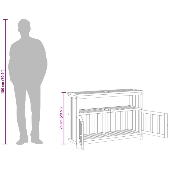 Avlastningsbord för trädgård massivt akaciaträ vidaXL 110 x 35 x 75 cm – bild 12