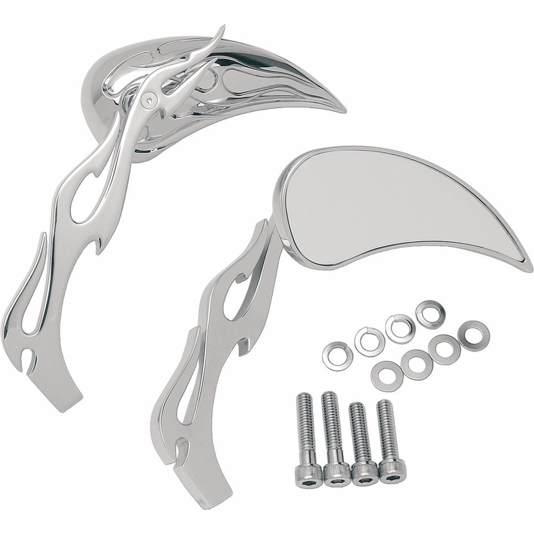 Backspegel Flame Tear-Drop Krom DRAG SPECIALTIES 2 st i paketet