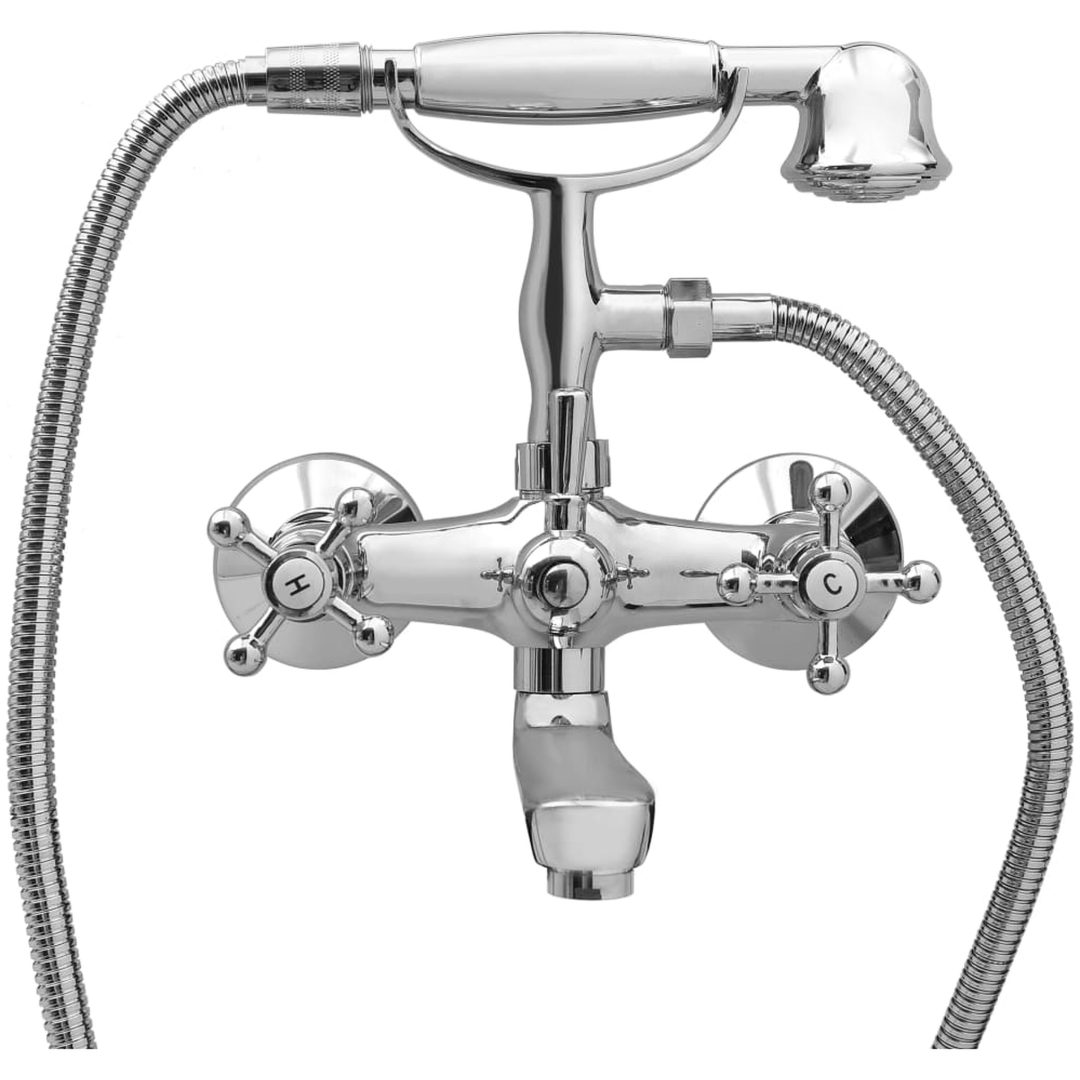 Badkarsblandare med 2 grepp + duschomkastare krom retro vidaXL – bild 3