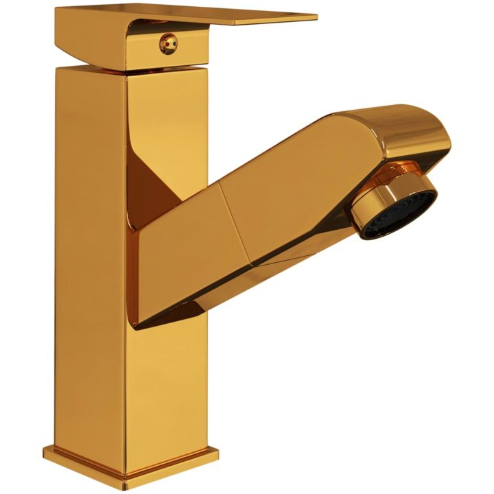 Badrumsblandare med utdragbar pip guld 157x172 mm vidaXL – bild 3