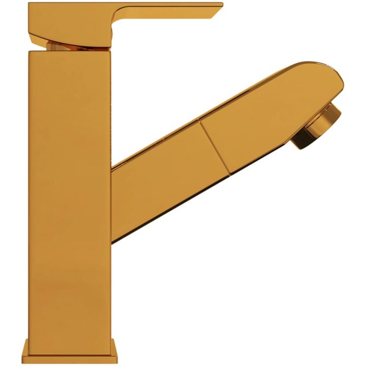 Badrumsblandare med utdragbar pip guld 157x172 mm vidaXL – bild 4