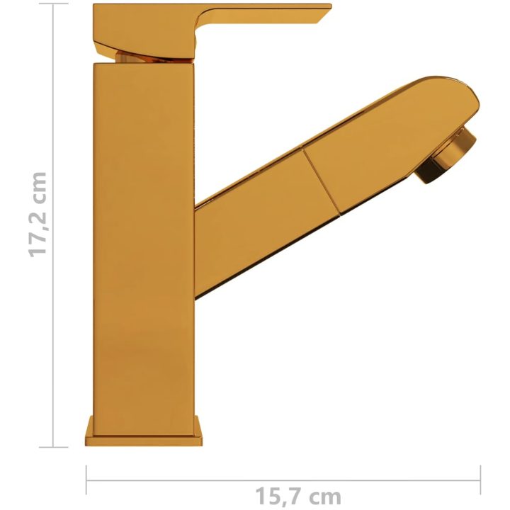 Badrumsblandare med utdragbar pip guld 157x172 mm vidaXL – bild 6