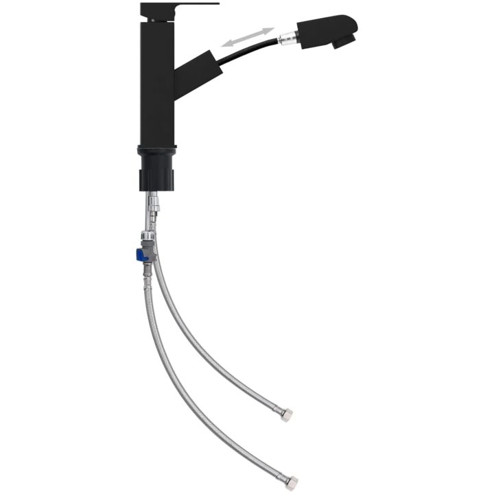 Badrumsblandare med utdragbar pip svart 157x172 mm vidaXL – bild 2