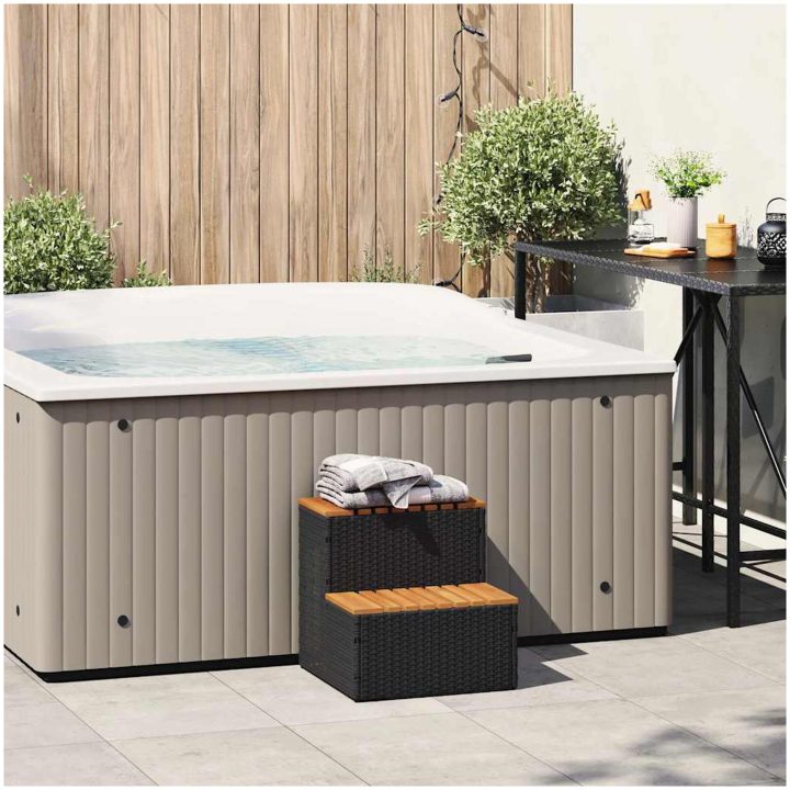 Badtunna Step Black konstrotting och solid akacia vidaXL 50 x 50 x 50.5 cm – bild 2