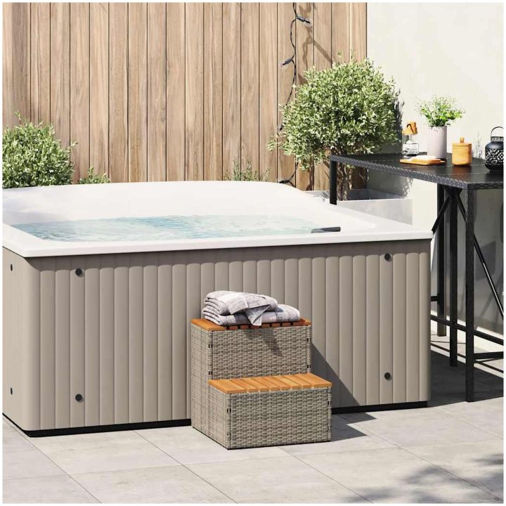 Badtunna Step Grey konstrotting och solid akacia vidaXL 50 x 50 x 50.5 cm – bild 2