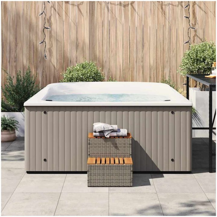 Badtunna Step Grey konstrotting och solid akacia vidaXL 50 x 50 x 50.5 cm – bild 3