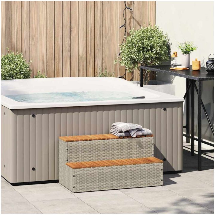 Badtunna Step ljusgrå konstrotting och solid akacia vidaXL 100 x 50 x 50.5 cm – bild 2