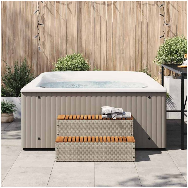 Badtunna Step ljusgrå konstrotting och solid akacia vidaXL 100 x 50 x 50.5 cm – bild 3