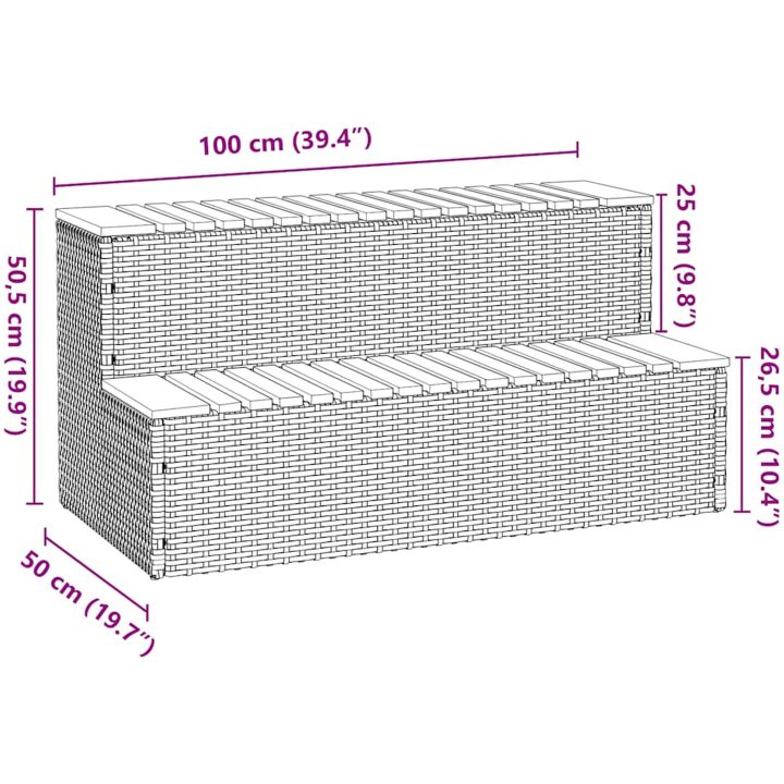Badtunna Step ljusgrå konstrotting och solid akacia vidaXL 100 x 50 x 50.5 cm – bild 9