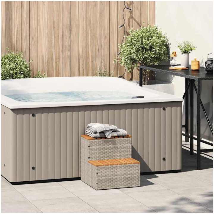 Badtunna Step ljusgrå konstrotting solid akacia vidaXL 50 x 50 x 50.5 cm – bild 2
