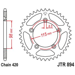 Bakdrev Aluminium 7075 T6 Svart JTA894.46BLK JT