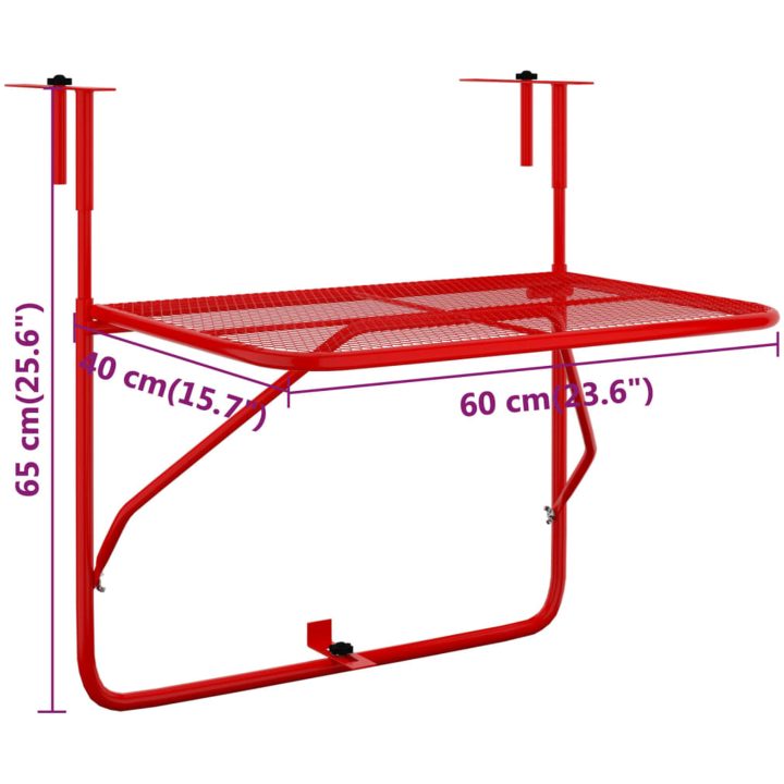 Balkongbord röd 60x40 cm stål vidaXL – bild 7