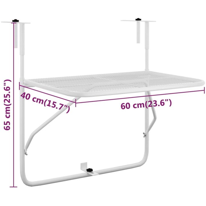 Balkongbord vit 60x40 cm stål vidaXL – bild 7