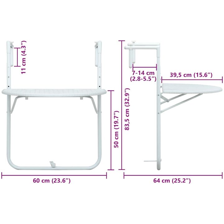 Balkongbord vit 60x64x83,5 cm plast konstrotting vidaXL – bild 9
