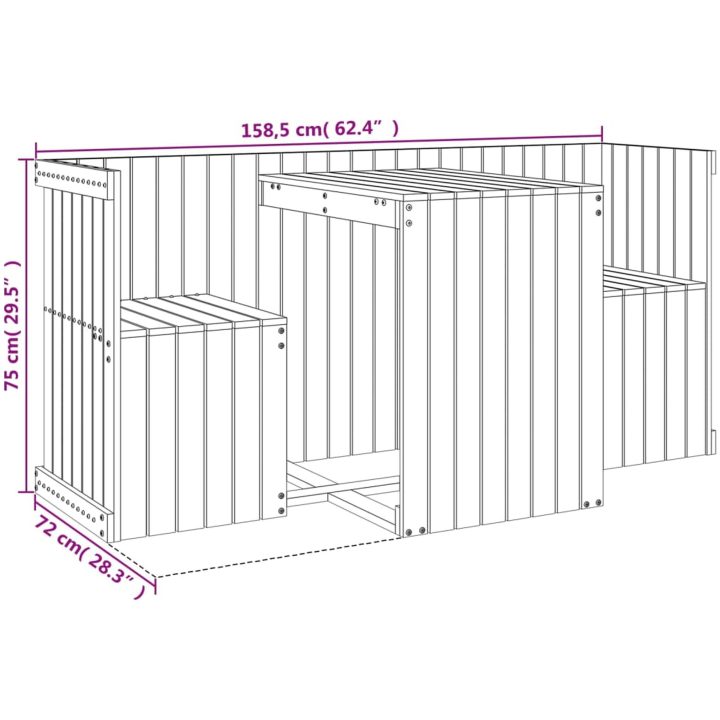 Balkonggrupp 2-sits svart massiv furu vidaXL – bild 9