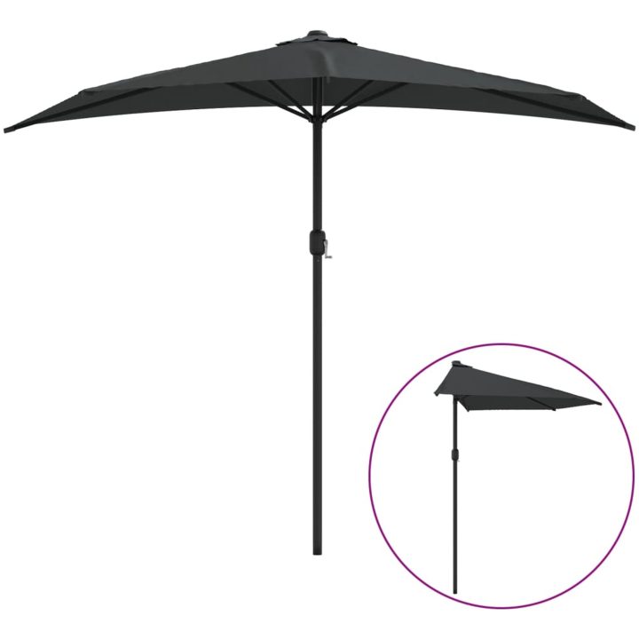 Balkongparasoll m. aluminiumstolpe antracit 270x144 cm halvrunt vidaXL – bild 2