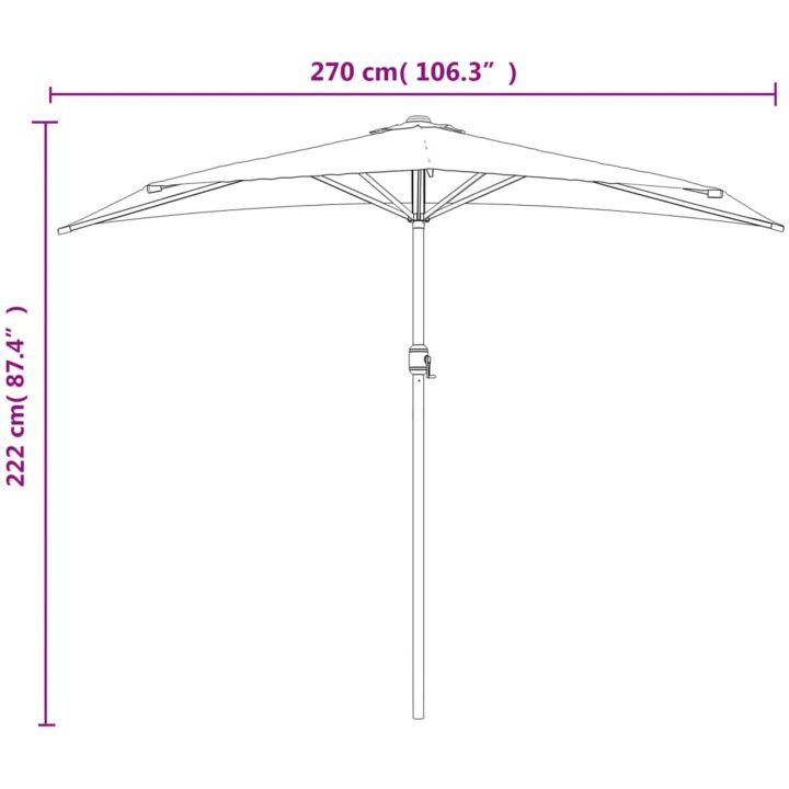 Balkongparasoll m. aluminiumstolpe antracit 270x144 cm halvrunt vidaXL – bild 9