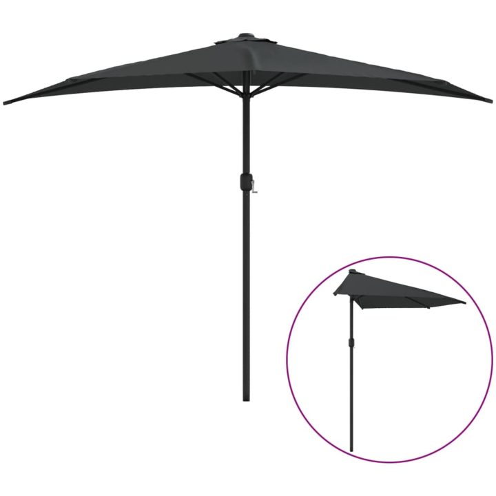 Balkongparasoll m. aluminiumstolpe antracit 300x155 cm halvrunt vidaXL – bild 2