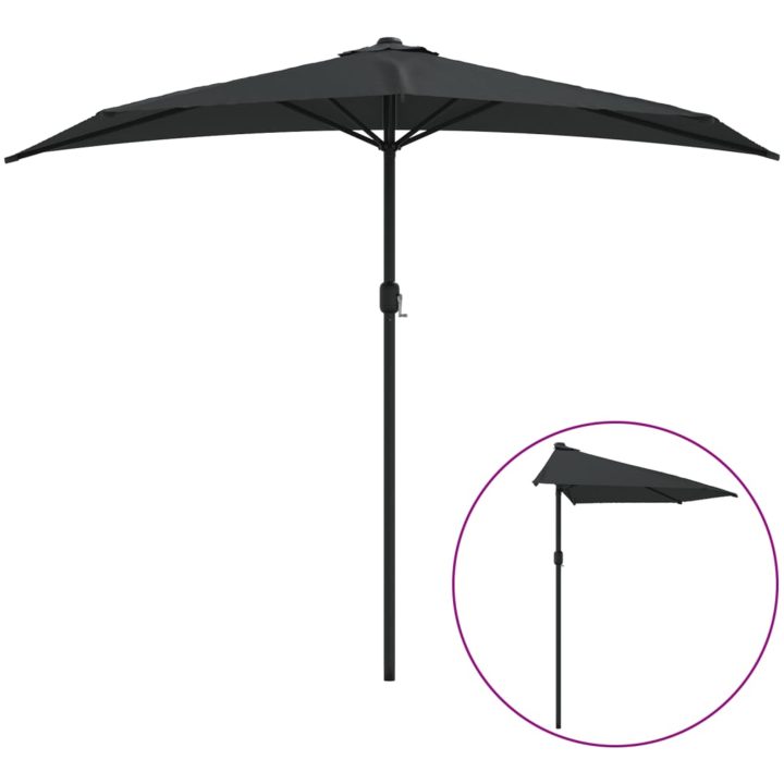 Balkongparasoll med aluminiumstång svart 270x144x222 cm halvt vidaXL – bild 2