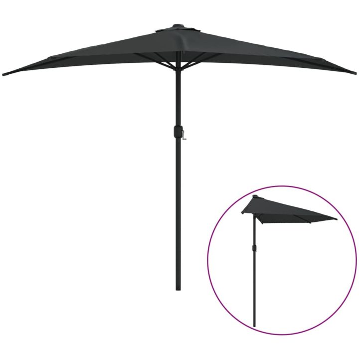 Balkongparasoll med aluminiumstång svart 300x155x223 cm halvt vidaXL – bild 2