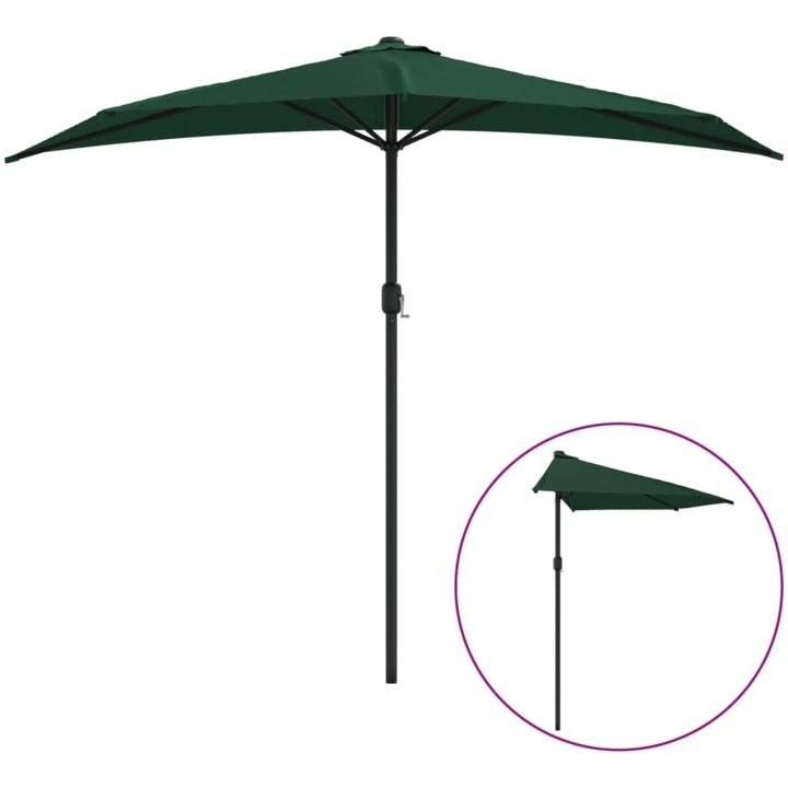 Balkongparasoll med aluminiumstolpe grön 270x144 cm halvrunt vidaXL – bild 2