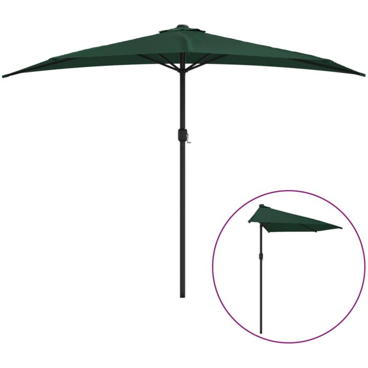 Balkongparasoll med aluminiumstolpe grön 300x155 cm halvrunt vidaXL – bild 2