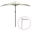 Balkongparasoll med aluminiumstolpe sand 270x144 cm halvrunt vidaXL – miniatyr 2