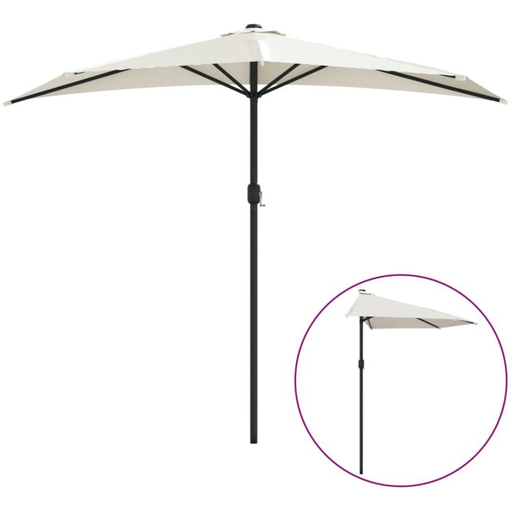 Balkongparasoll med aluminiumstolpe sand 270x144 cm halvrunt vidaXL – bild 2