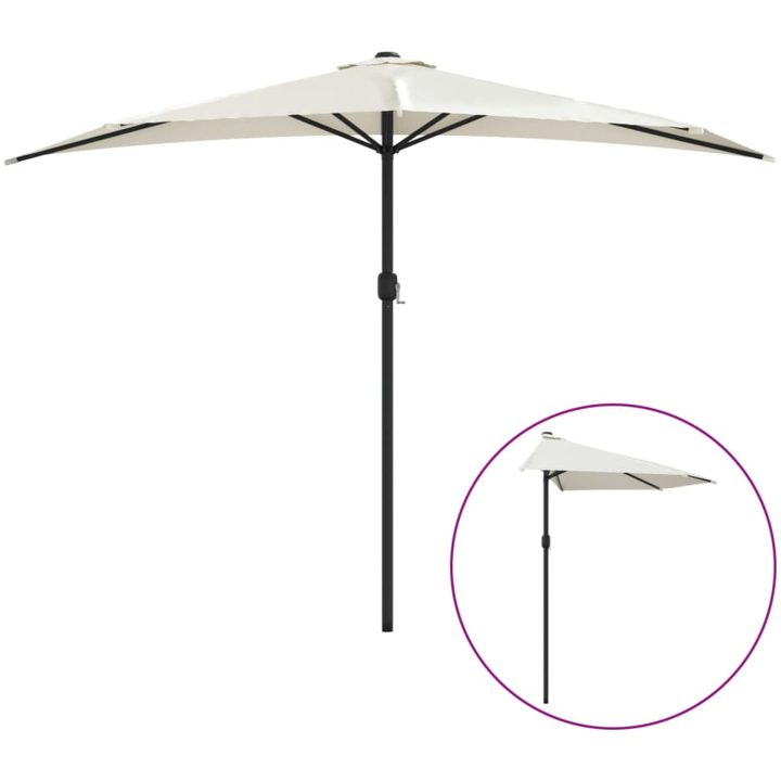 Balkongparasoll med aluminiumstolpe sand 300x155 cm halvrunt vidaXL – bild 2