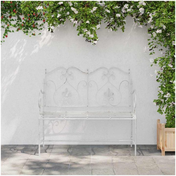 Bänk Vit Metall Hållbar Utomhusbänk vidaXL 104 x 54 x 93 cm – bild 3