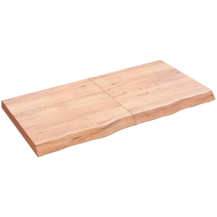 Bänkskiva badrum ljusbrun 120x60x(2-6) cm behandlat massivt trä vidaXL 120 x 60 x 6 cm – bild 2