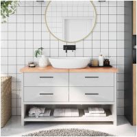 Bänkskiva badrum ljusbrun 140x30x(2-4) cm behandlat massivt trä vidaXL