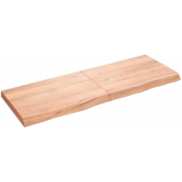 Bänkskiva badrum ljusbrun 140x50x(2-6) cm behandlat massivt trä vidaXL 140 x 50 x 6 cm – bild 2