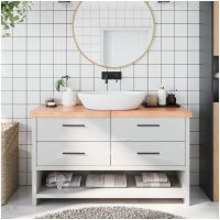 Bänkskiva badrum ljusbrun 140x50x(2-6) cm behandlat massivt trä vidaXL