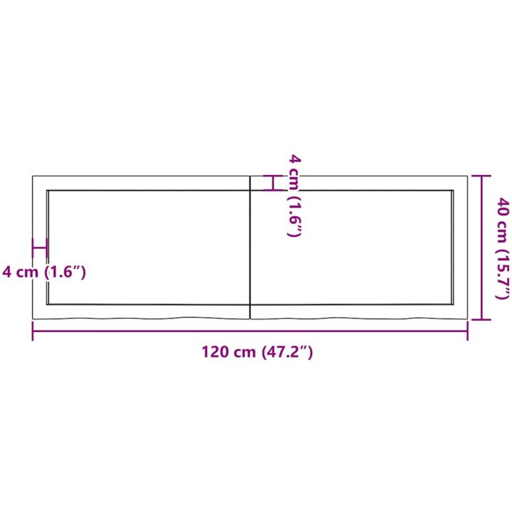 Bänkskiva badrum mörkbrun 120x40x(2-6) cm behandlat massivt trä vidaXL 120 x 40 x 6 cm – bild 11