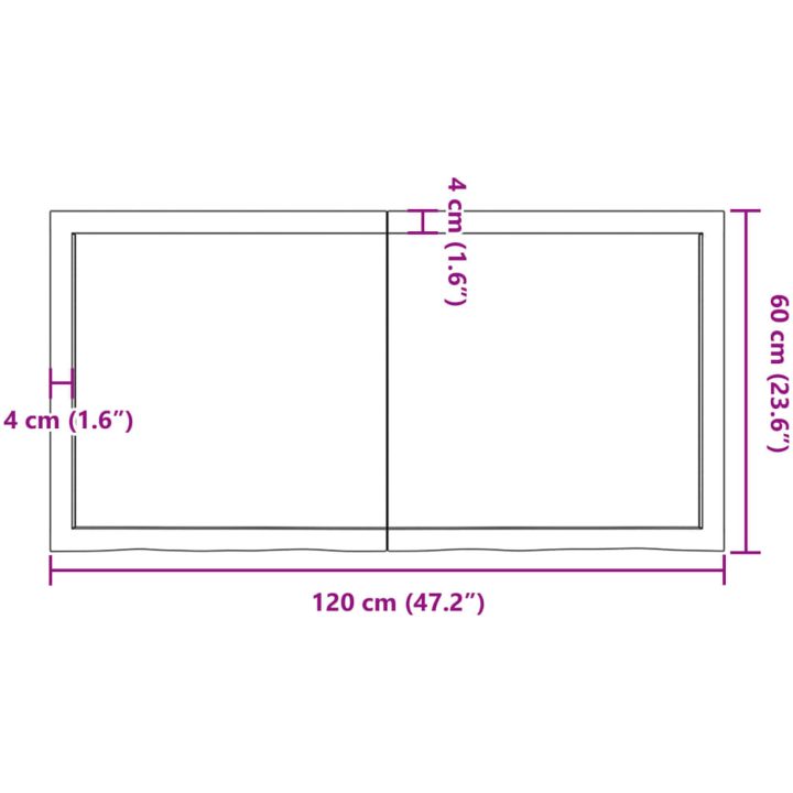 Bänkskiva badrum mörkbrun 120x60x(2-4) cm behandlat massivt trä vidaXL 120 x 60 x 4 cm – bild 10