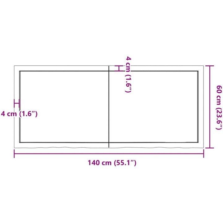 Bänkskiva badrum mörkbrun 140x60x(2-4) cm behandlat massivt trä vidaXL 140 x 60 x 4 cm – bild 11