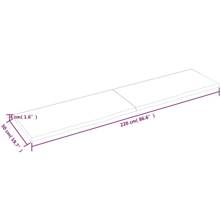 Bänkskiva badrum mörkbrun 220x50x(2-4) cm behandlat massivt trä vidaXL 220 x 50 x 4 cm – bild 10