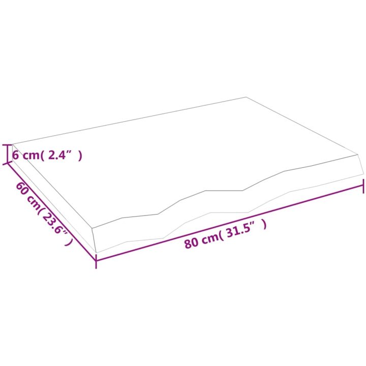 Bänkskiva badrum mörkbrun 80x60x(2-6) cm behandlat massivt trä vidaXL 80 x 60 x 6 cm – bild 8