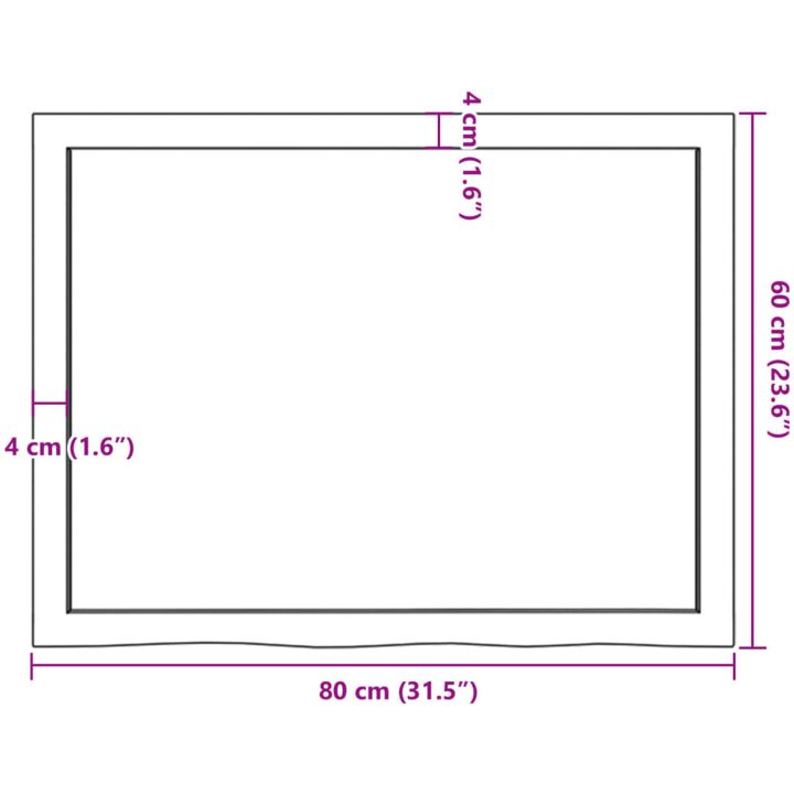Bänkskiva badrum mörkbrun 80x60x(2-6) cm behandlat massivt trä vidaXL 80 x 60 x 6 cm – bild 9