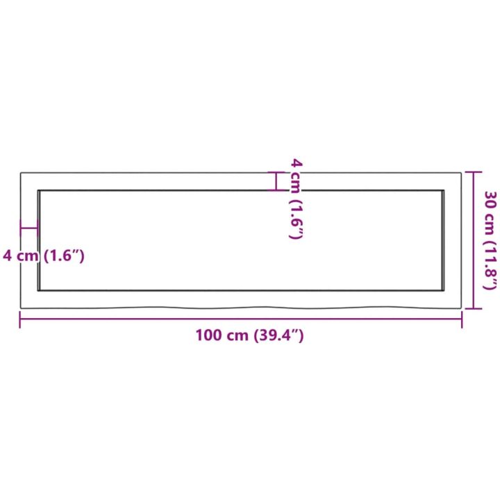 Bänkskiva för badrum 100x30x(2-4) cm obehandlat massivt trä vidaXL 100 x 30 x 4 cm – bild 9
