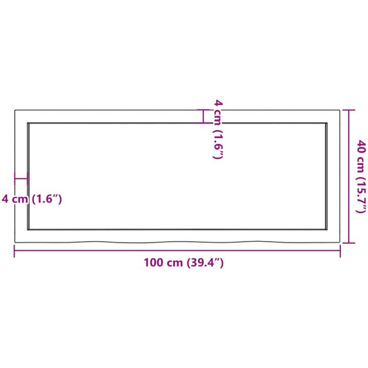 Bänkskiva för badrum 100x40x(2-4) cm obehandlat massivt trä vidaXL 100 x 40 x 4 cm – bild 9